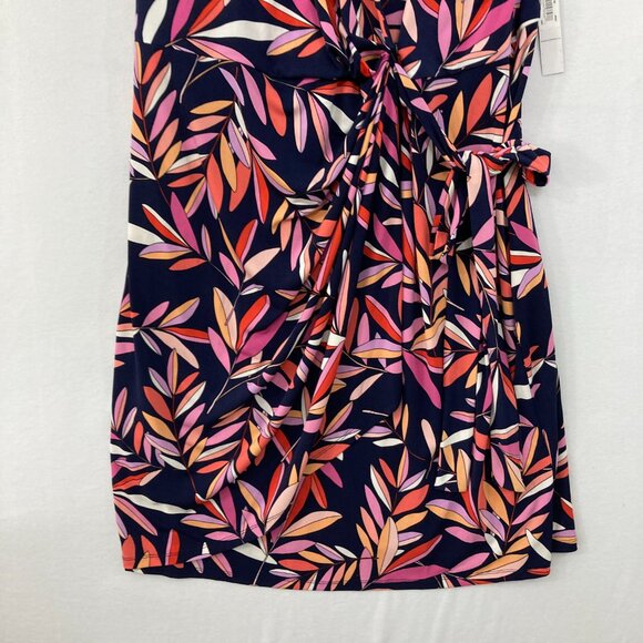 New Maggy London size 16W Multi Color Leaf Stretch Wrap Belted Dress Feminine - Picture 5 of 11